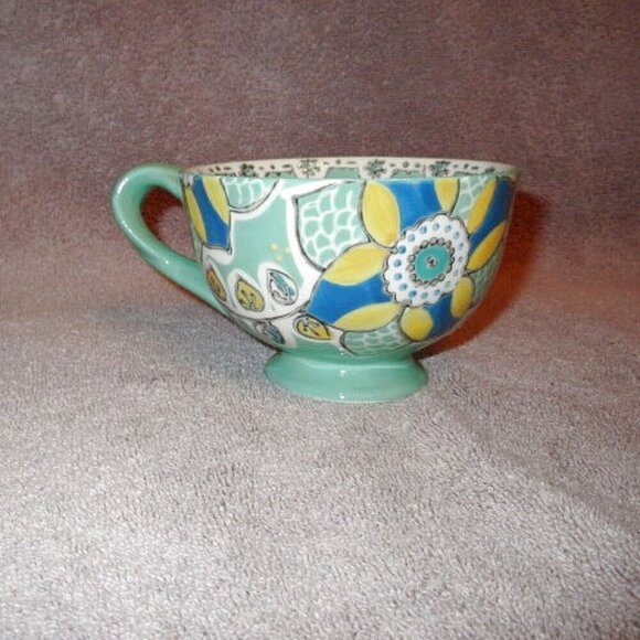 Anthropologie ELKA Ayaka PEDESTAL Coffee MUG Cup FOOTED Twist Handle GREEN - Picture 1 of 9